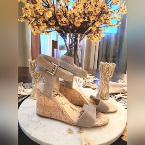 Sam Edelman Willow Taupe Wedge Strappy Heels Womens Size 7